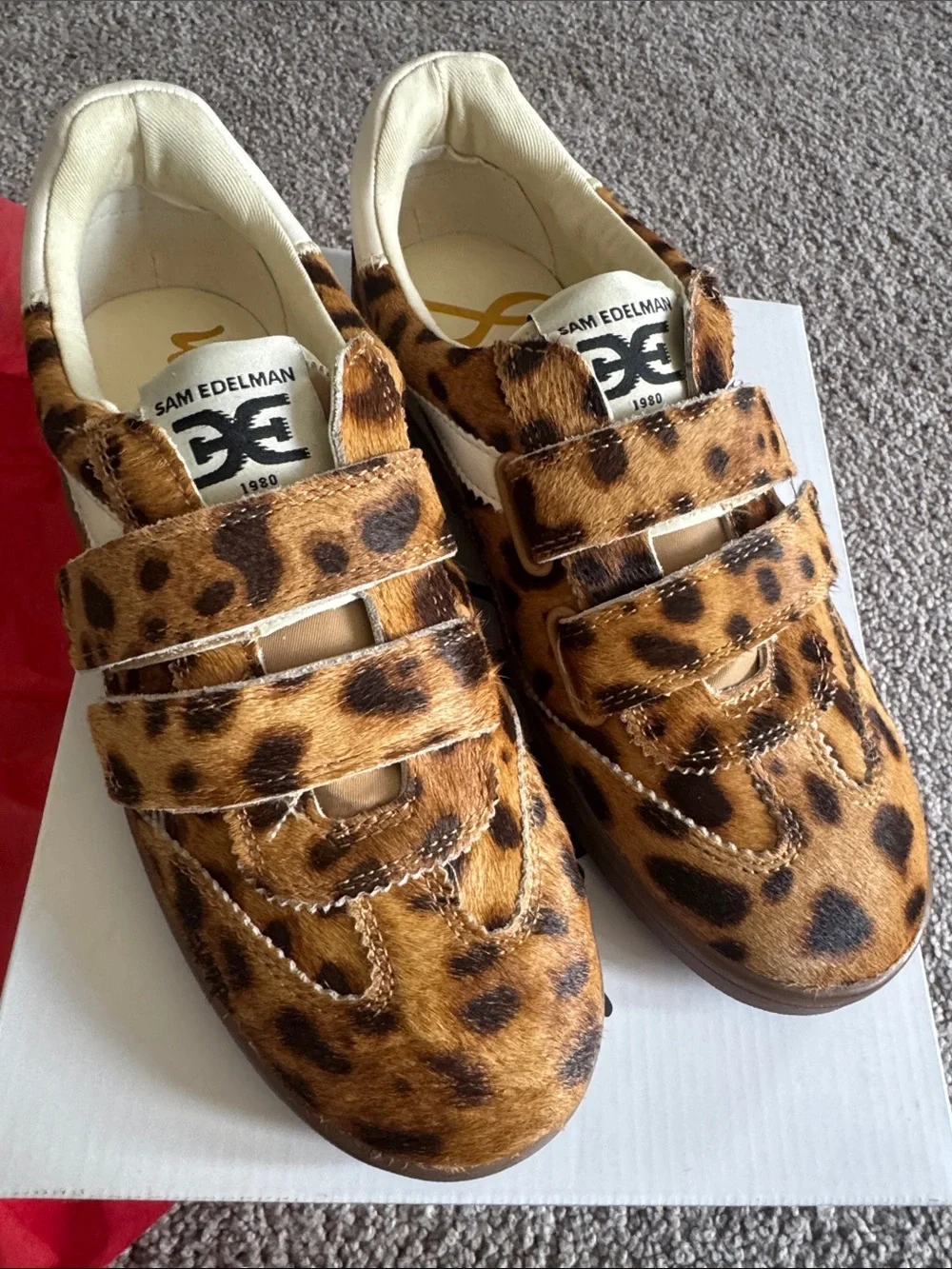 Sam Edelman Women Leopard Print Velcro Sneakers - Brown/Tan Size 7
